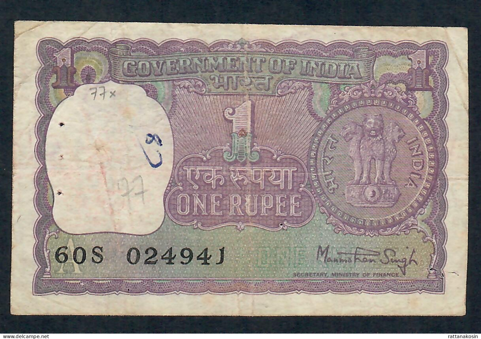 INDIA P77q 1 RUPEE 1980 LETTER A Signature SINGH  AVF - Inde