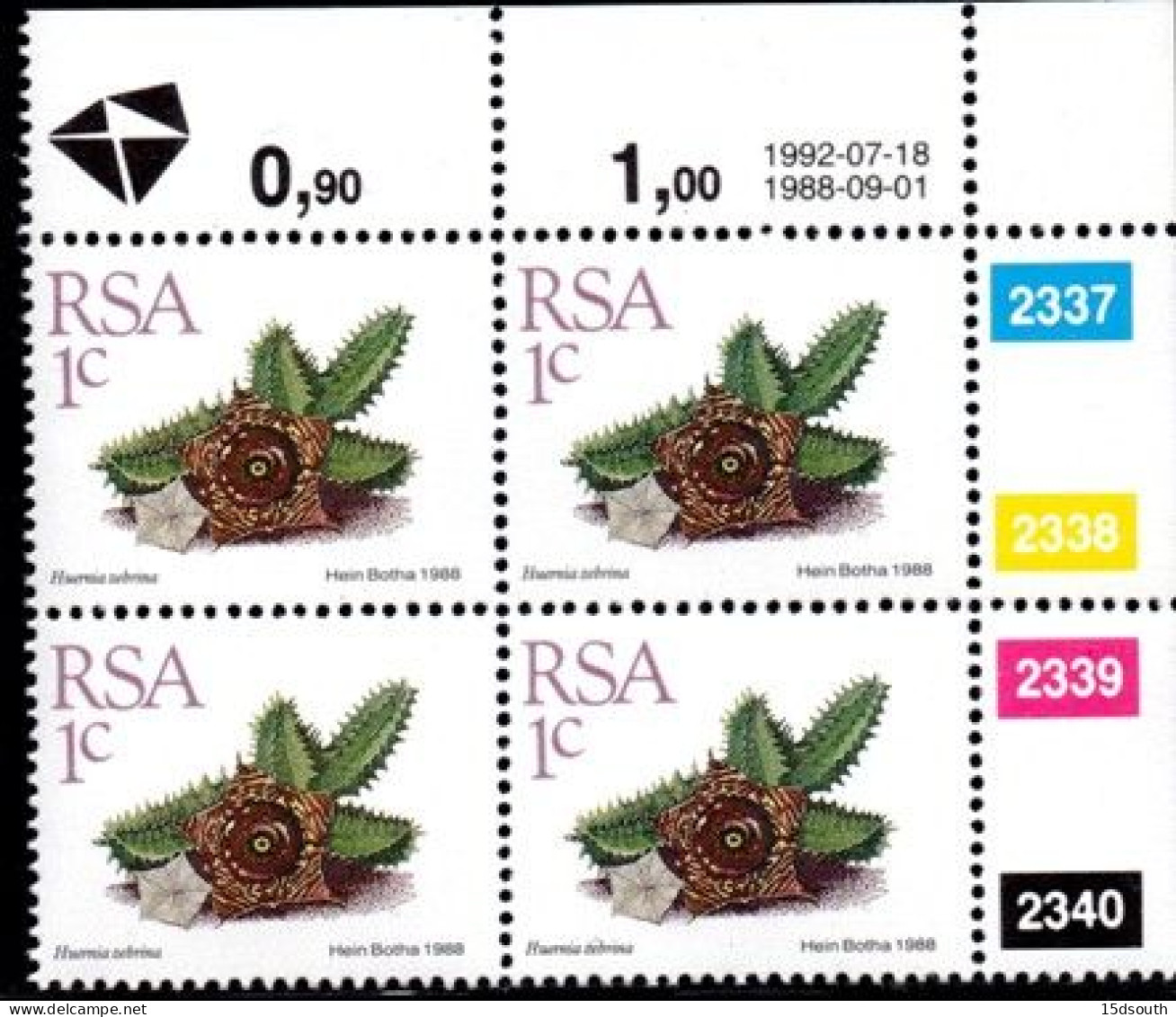 South Africa - 1992 Succulents 1c Control Block (1992.07.18) (**) - Blocks & Sheetlets