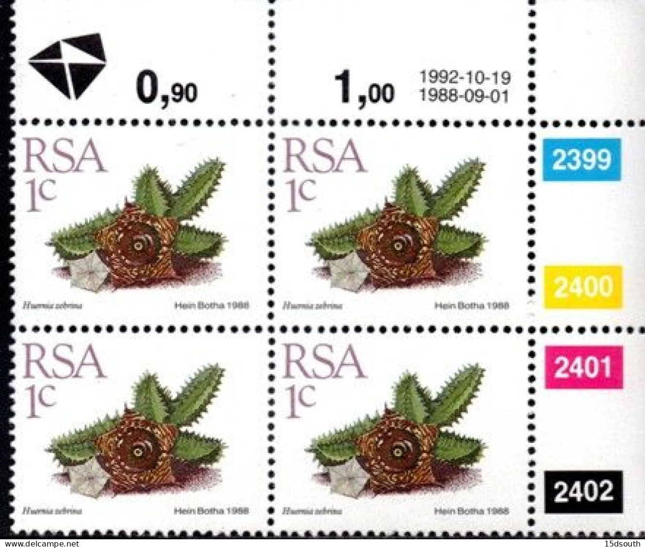 South Africa - 1992 Succulents 1c Control Block (1990.10.19) (**) - Blocks & Sheetlets