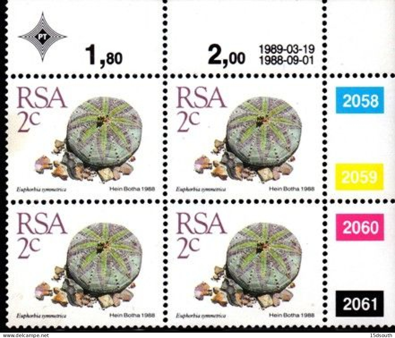 South Africa - 1989 Succulents 2c Control Block (1989.03.19) (**) - Blocs-feuillets