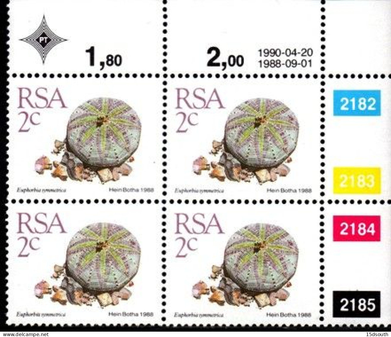 South Africa - 1990 Succulents 2c Control Block (1990.04.20) (**) - Blocs-feuillets