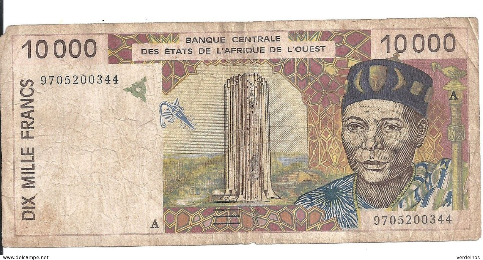 COTE D'IVOIRE 10000 FRANCS ND1998 VG+ P 114A E - Côte D'Ivoire