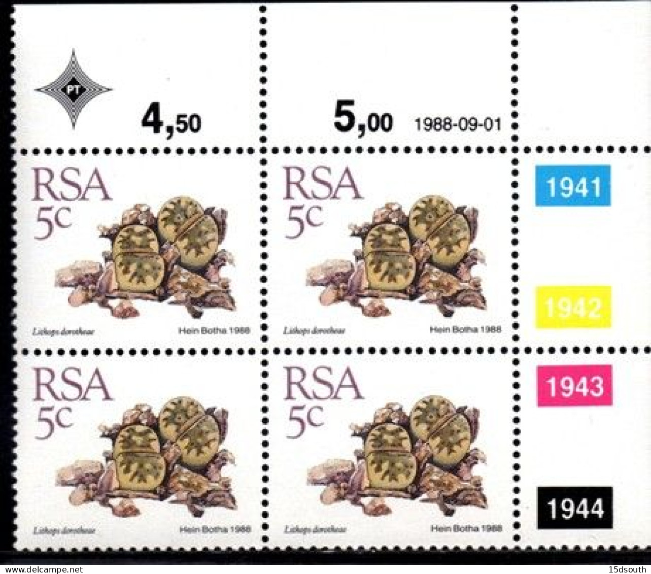 South Africa - 1988 Succulents 5c Control Block (1988.09.01) (**) - Hojas Bloque