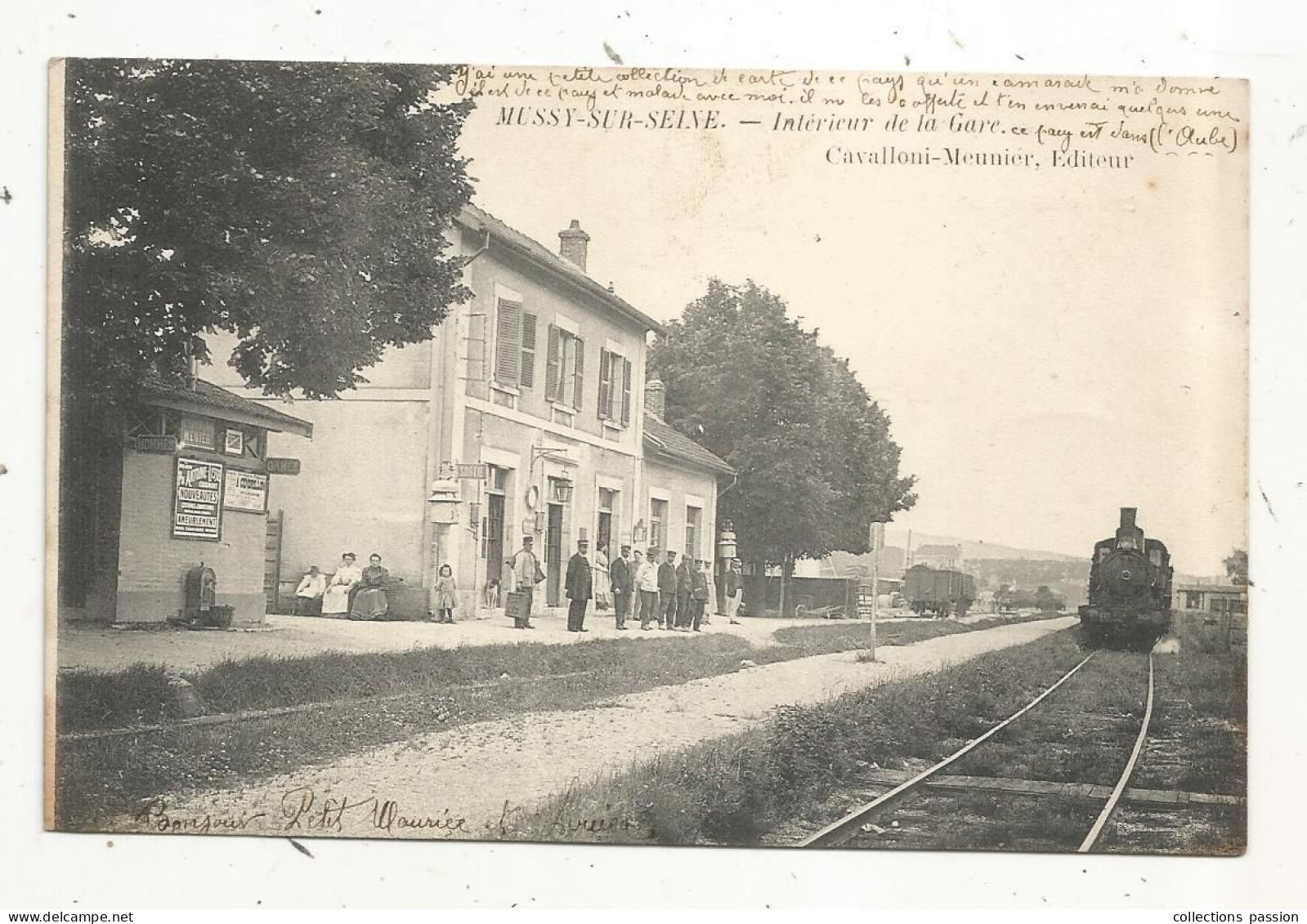 JC, Cp, Chemin De Fer, Intérieur De La Gare Avec Train, 10, MUSSY SUR SEINE, écrite 1915 - Estaciones Con Trenes