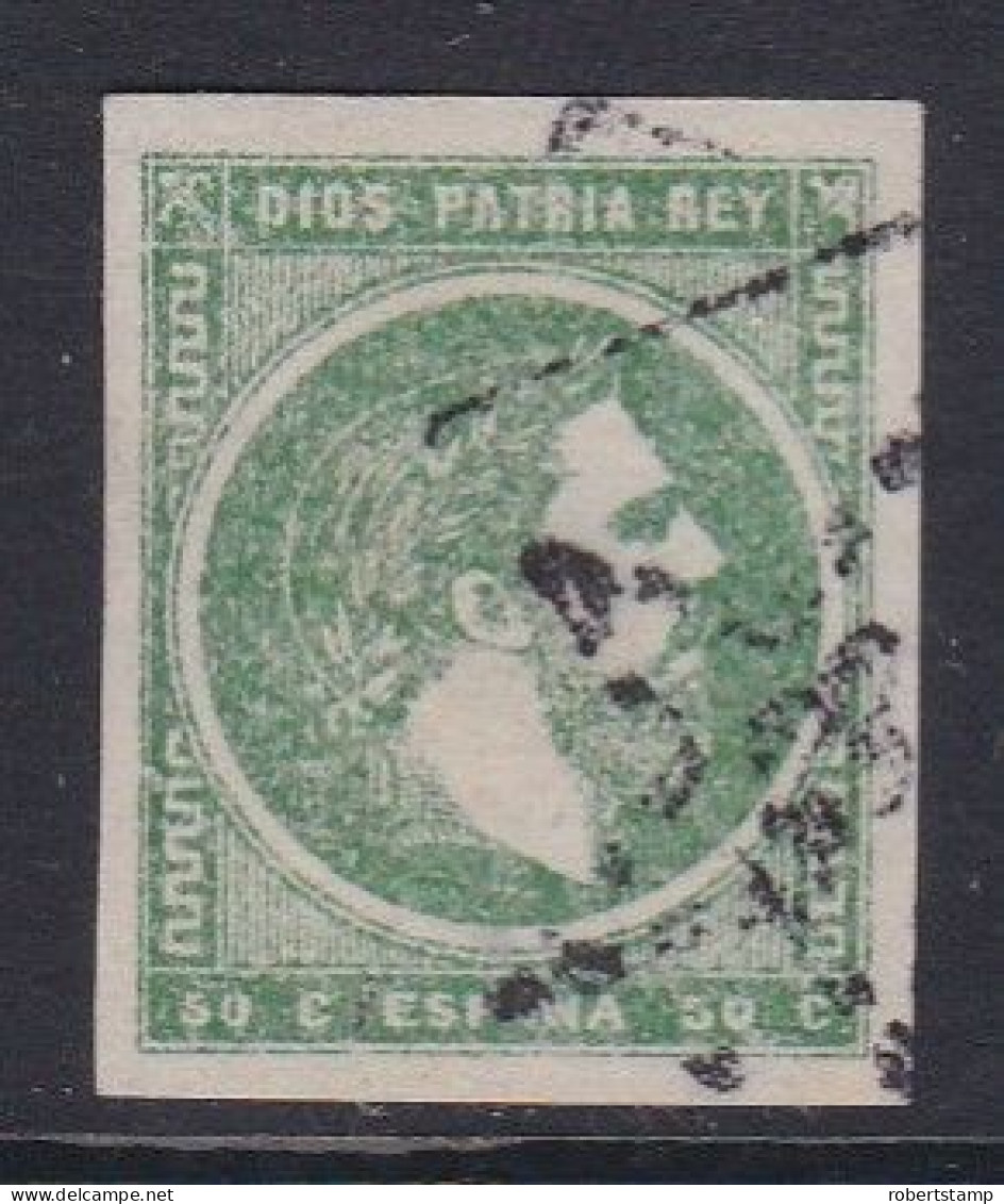 ESPAÑA 1875 - Carlos VII Sello Usado 50 C. De  R. Verde Edifil Nº 160 Valor En Catalogo 145 € - Carlists