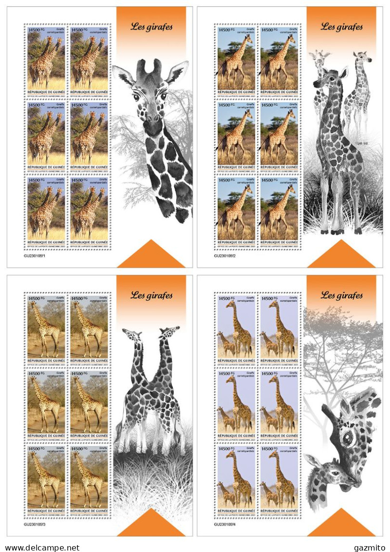 Guinea 2023, Animals, Giraffe, 4sheetlet - Giraffes