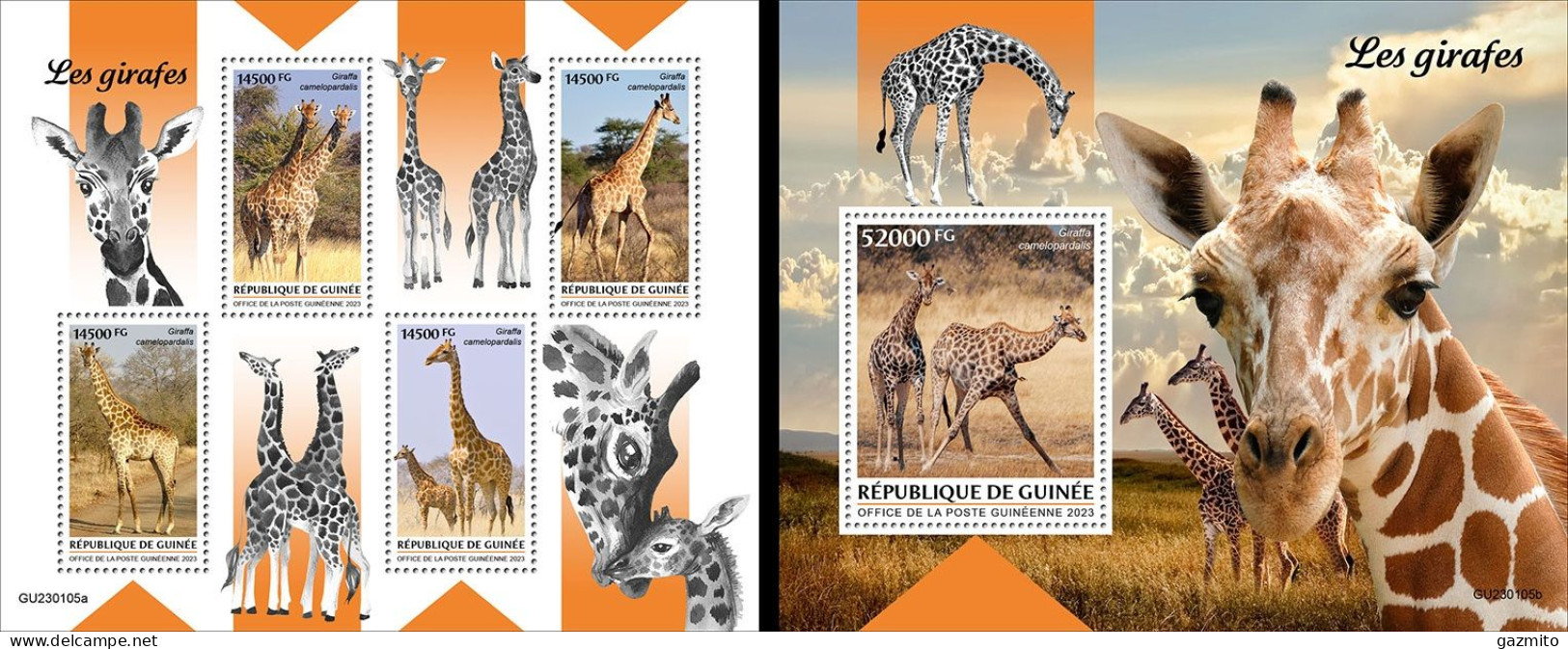 Guinea 2023, Animals, Giraffes, 4val In BF +BF - Giraffes