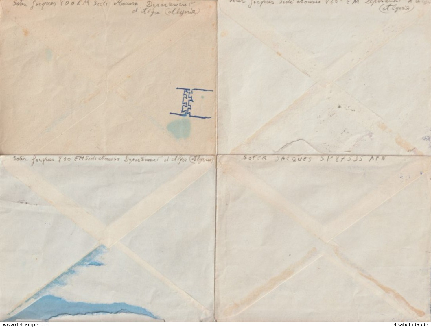 1956 - ALGERIE ! 4 ENVELOPPES FM ILLUSTREES RAREMENT OBLITEREES AVEC CACHET IDENTIFIE De SIDI-MOUSSA => SUCY - Guerre D'Algérie