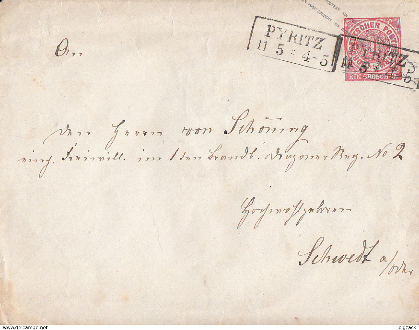 NDP GS-Umschlag 1 Gr. R2 Pyritz 11.5. Gel. Nach Schwedt - Postal  Stationery