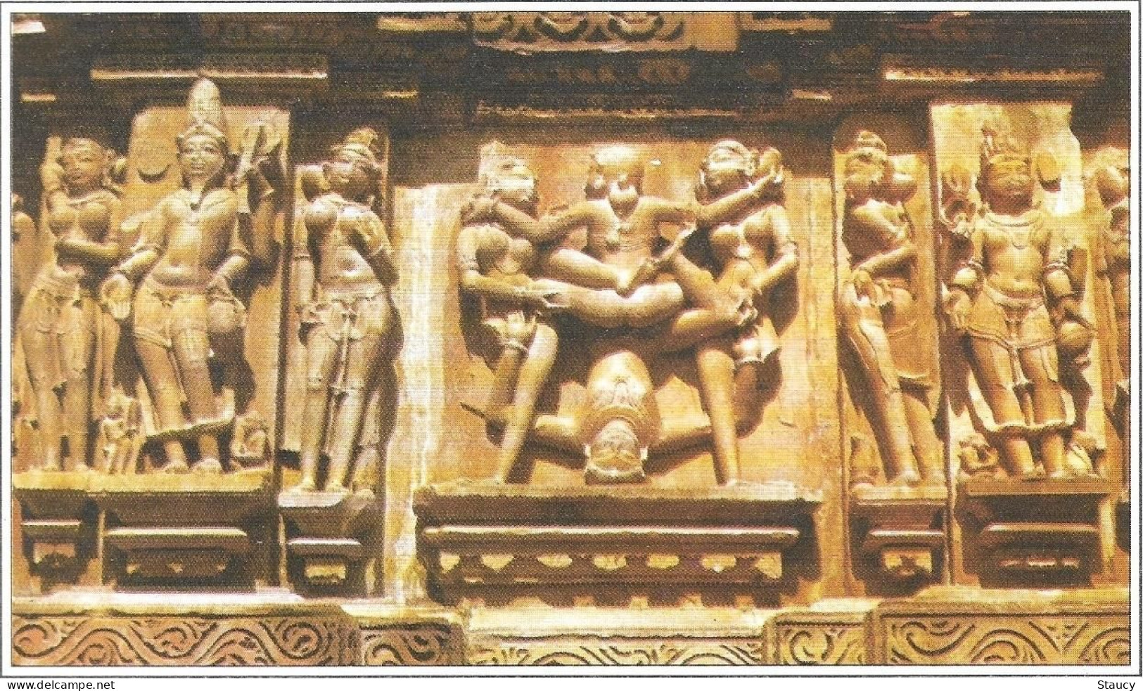 India Khajuraho Temples MONUMENTS - Erotic Figure From Lakshman TEMPLE 925-250 A.D Picture Post CARD New Per Scan - Ethnics