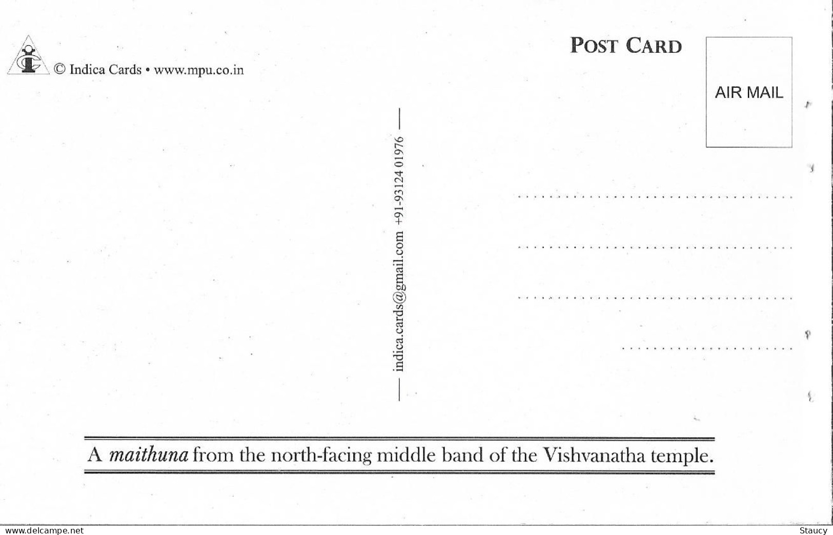 India Khajuraho Temples MONUMENTS - Erotic Figure From Lakshman TEMPLE 925-250 A.D Picture Post CARD New Per Scan - Ethnics