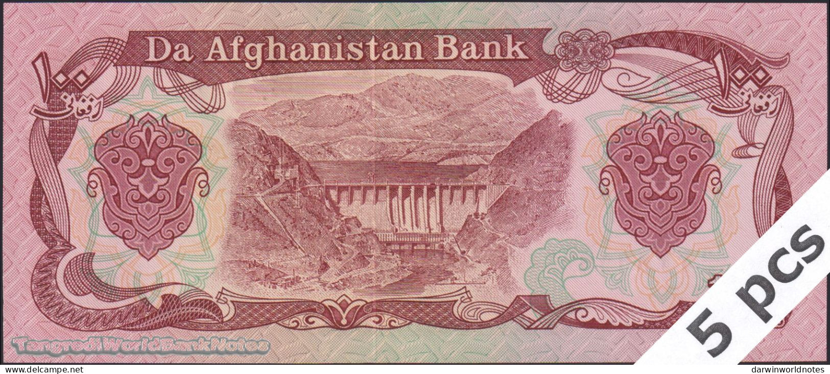 DWN - AFGHANISTAN P.58a2 - 100 Afghanis SH 1358 (1979) UNC Various Prefixes DEALERS LOT X 5 - Afghanistan
