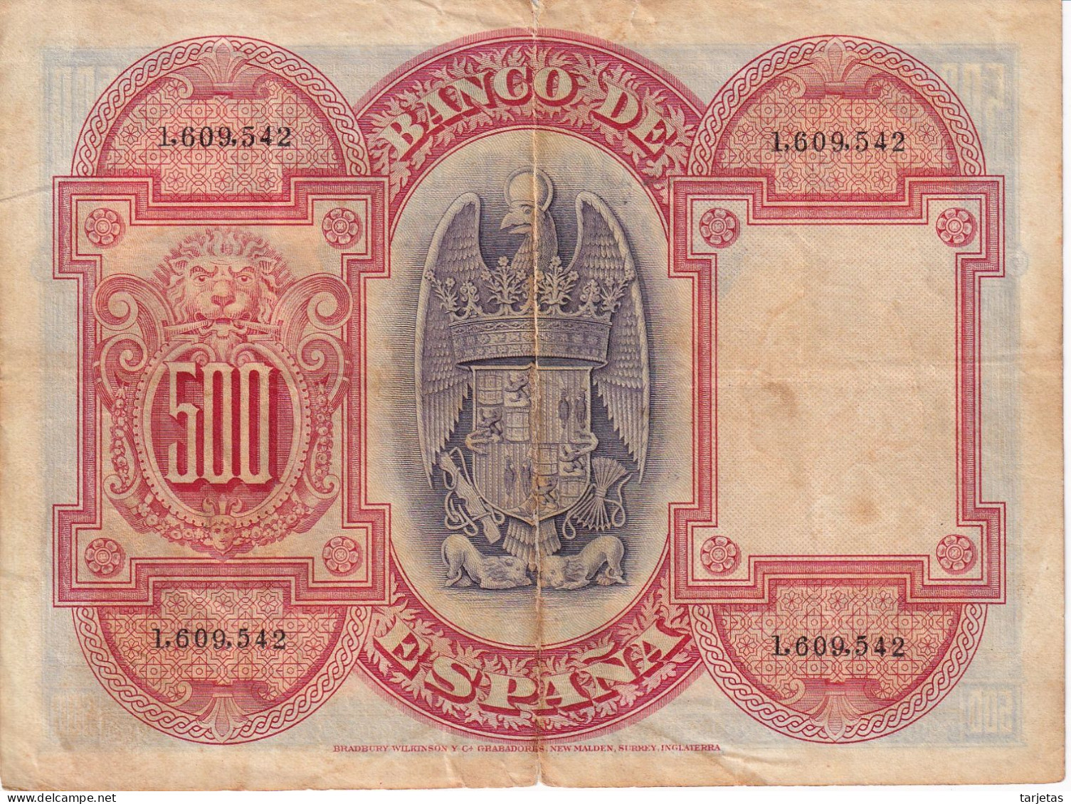 BILLETE DE 500 PTAS DEL AÑO 1927  DE ISABEL LA CATÓLICA SIN SERIE  (BANKNOTE) - 500 Pesetas