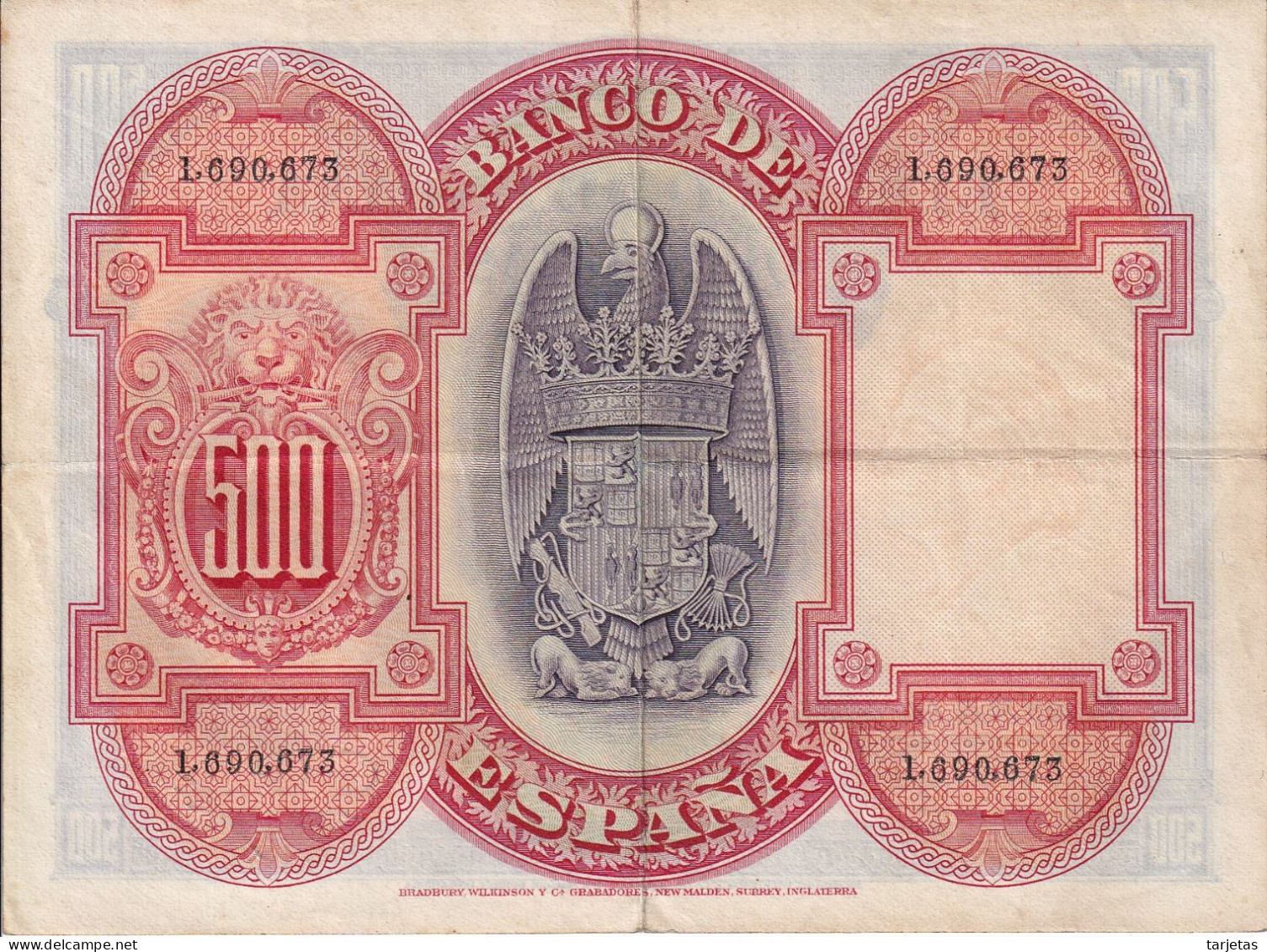 BILLETE DE 500 PTAS DEL AÑO 1927  DE ISABEL LA CATÓLICA SIN SERIE  (BANKNOTE) - 500 Peseten