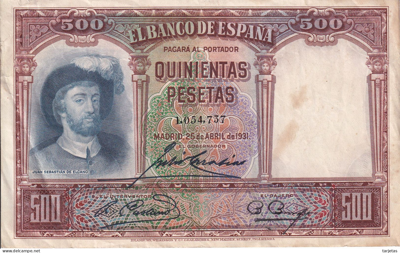 BILLETE DE ESPAÑA DE 500 PTAS DEL AÑO 1931 DE ELCANO (BANKNOTE) - 500 Pesetas