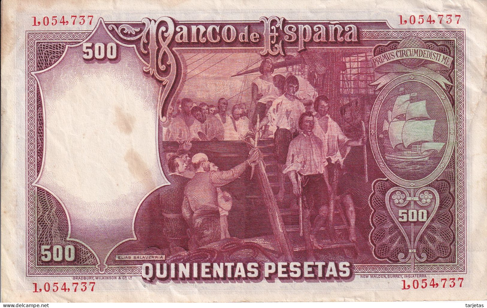 BILLETE DE ESPAÑA DE 500 PTAS DEL AÑO 1931 DE ELCANO (BANKNOTE) - 500 Peseten