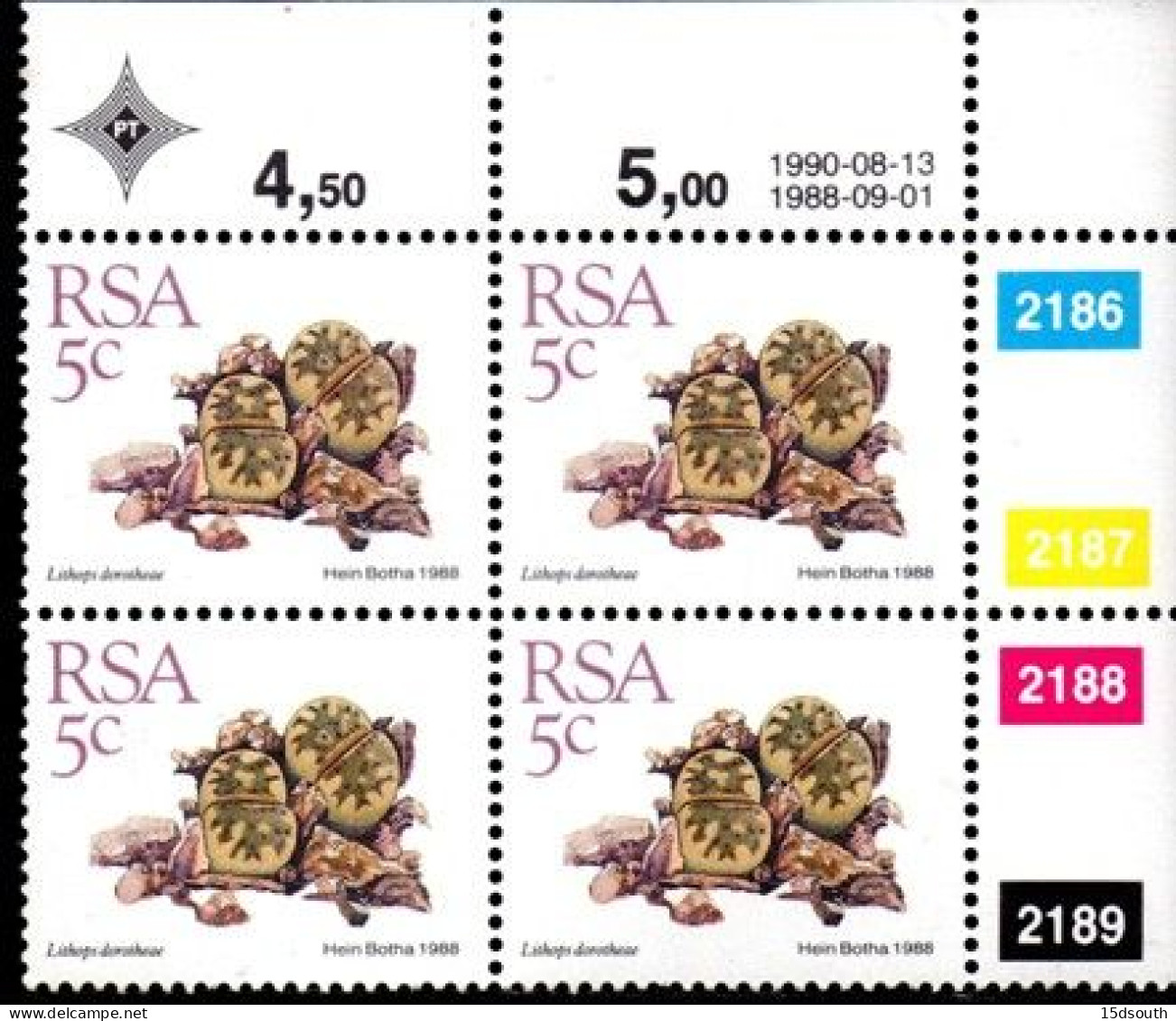 South Africa - 1990 Succulents 5c Control Block (1990.08.13) (**) - Blocks & Sheetlets