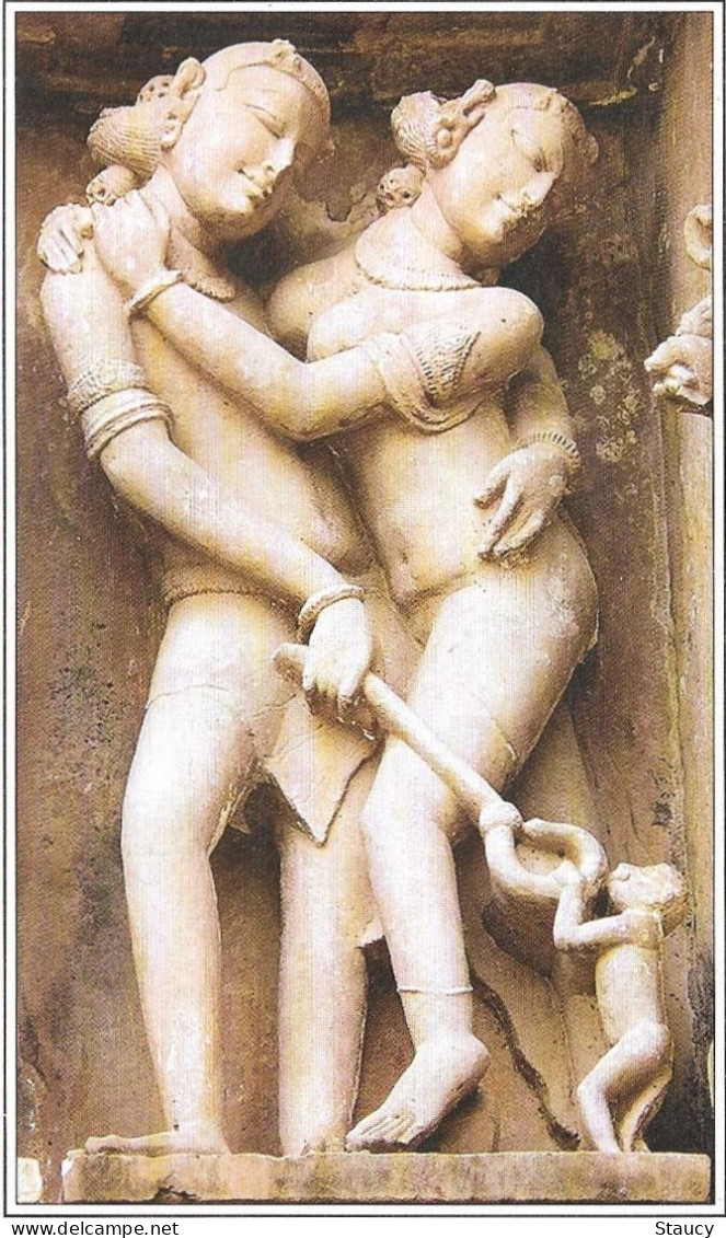 India Khajuraho Temples MONUMENTS - Erotic Figure From Lakshman TEMPLE 925-250 A.D Picture Post CARD Per Scan - Ethnics