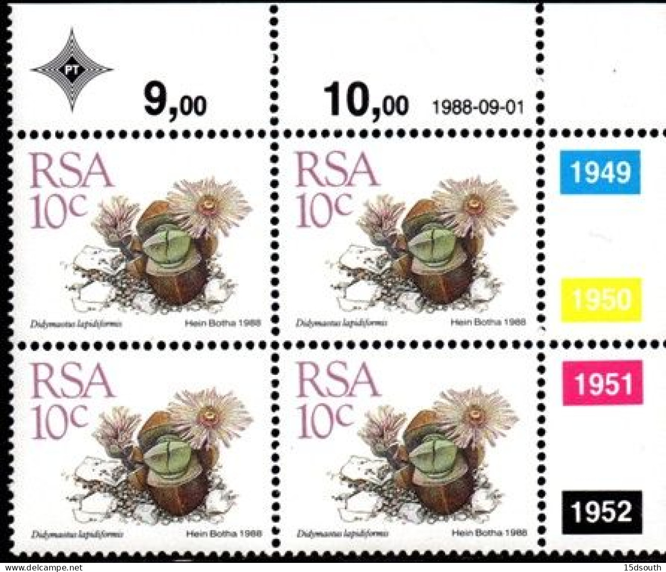 South Africa - 1988 Succulents 10c Control Block (1988.09.01) (**) - Hojas Bloque