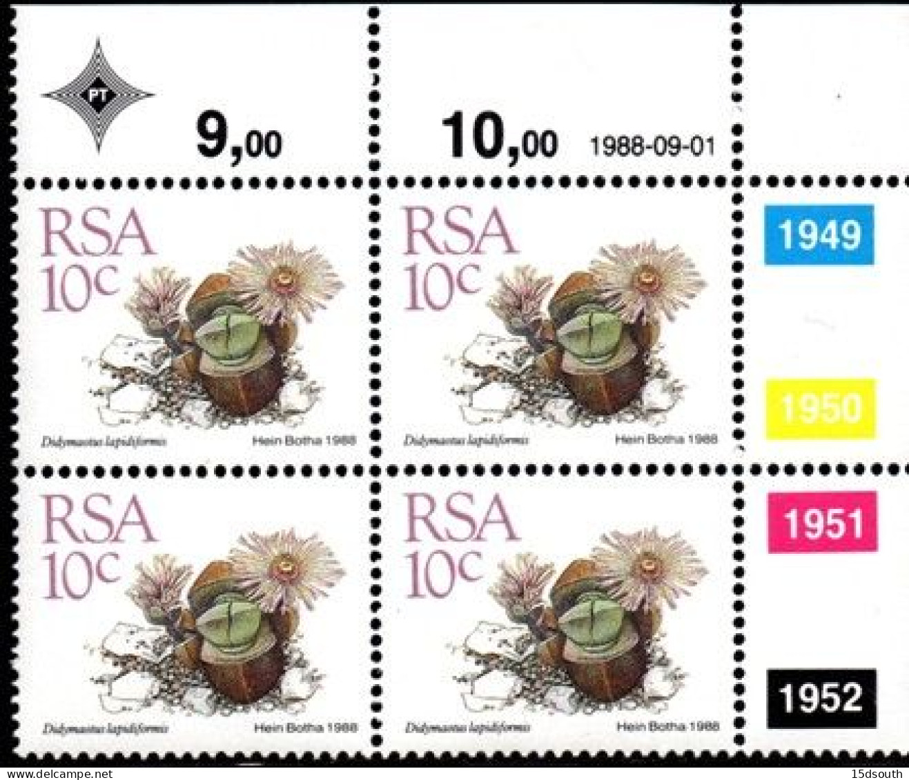 South Africa - 1988 Succulents 10c Control Block (1988.09.01) (**) - Blocks & Sheetlets