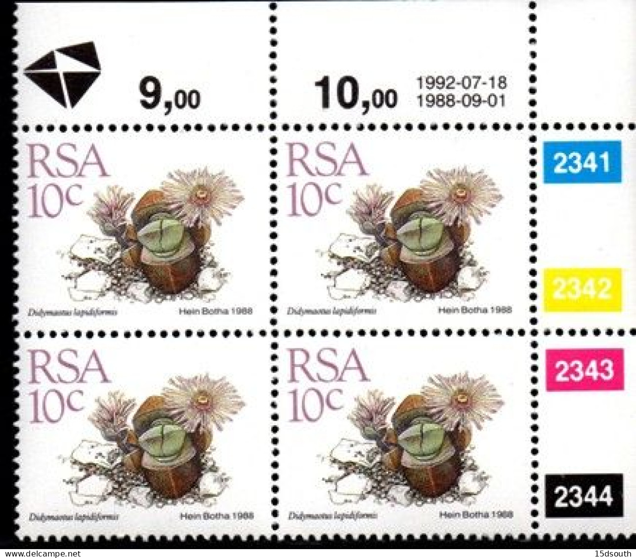 South Africa - 1992 Succulents 10c Control Block (1992.07.18) (**) - Blocs-feuillets