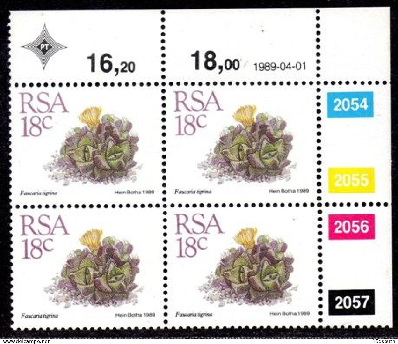 South Africa - 1989 Succulents 18c Control Block (**) - Blocks & Kleinbögen
