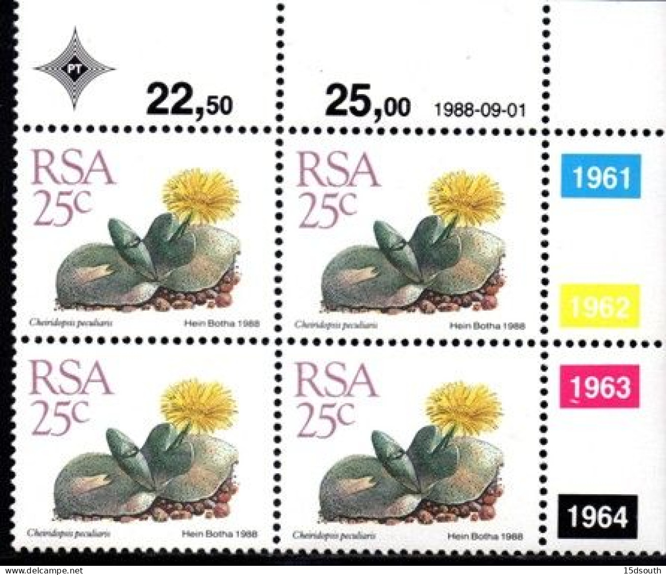 South Africa - 1988 Succulents 25c Control Block (1988.09.01) (**) - Hojas Bloque