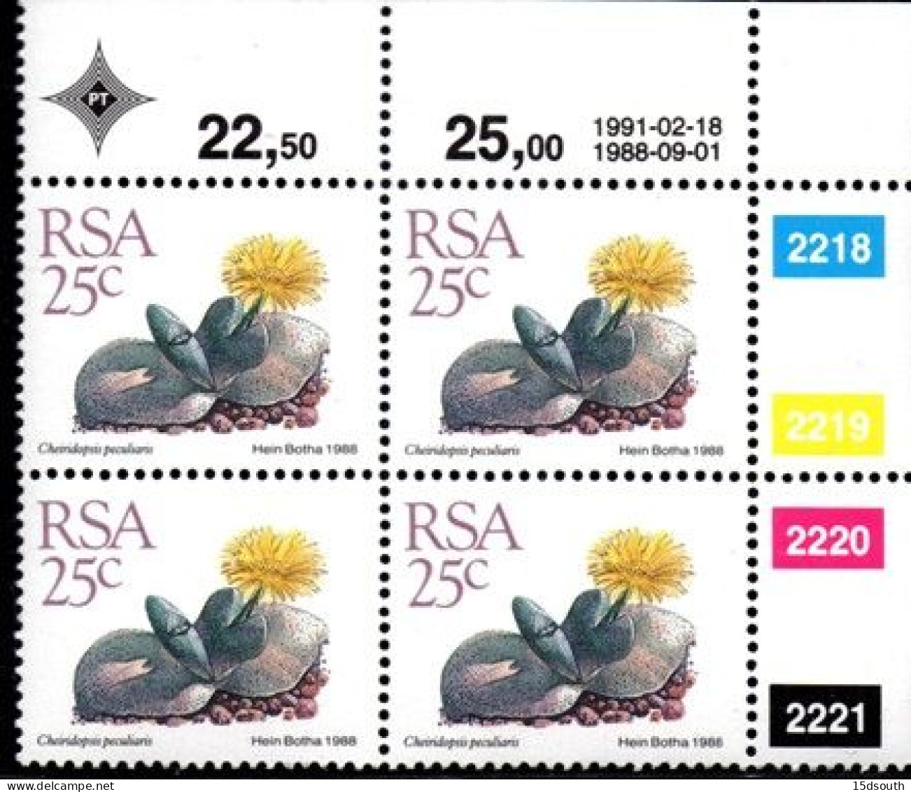 South Africa - 1991 Succulents 25c Control Block (1991.02.18) (**) - Hojas Bloque