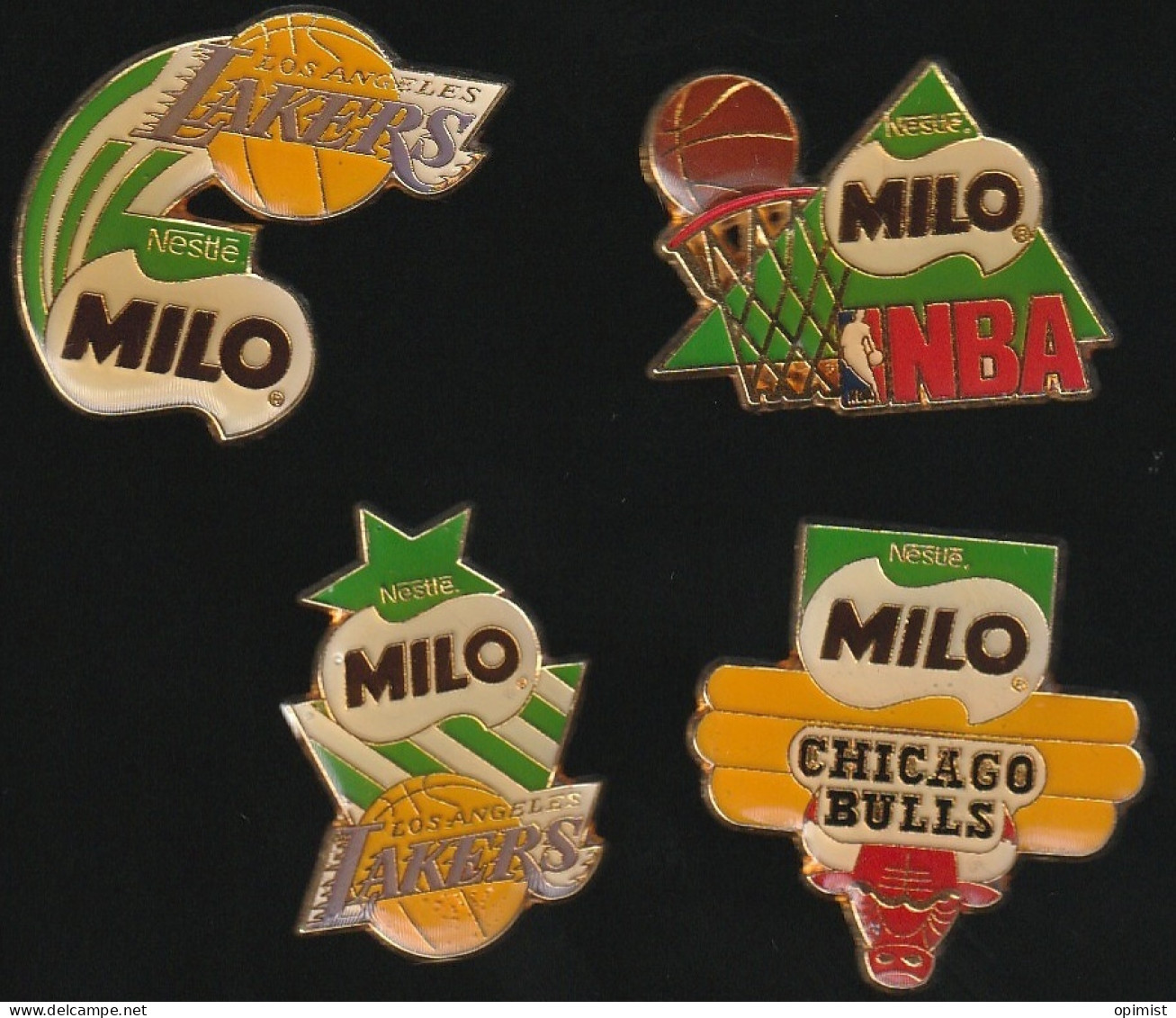 76668-série De 4 Pin's.Basketball.NBA.Milo.Nestlé.Lakers.chicagobull. - Basketball