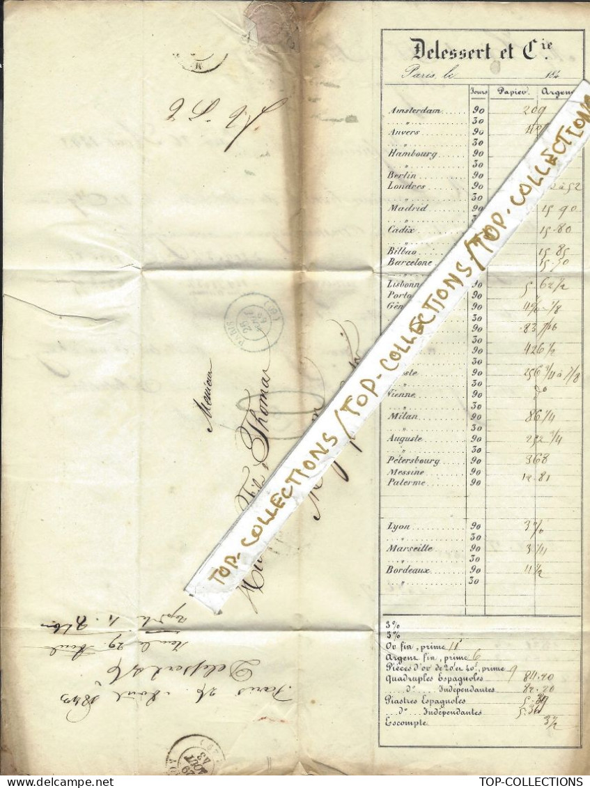 1843 ENTETE Delessert Paris Banque COTATION MONNAIES CHANGE > Hiard Fils & Thomas Négociants Mugron Landes V.HISTORIQUE - 1800 – 1899