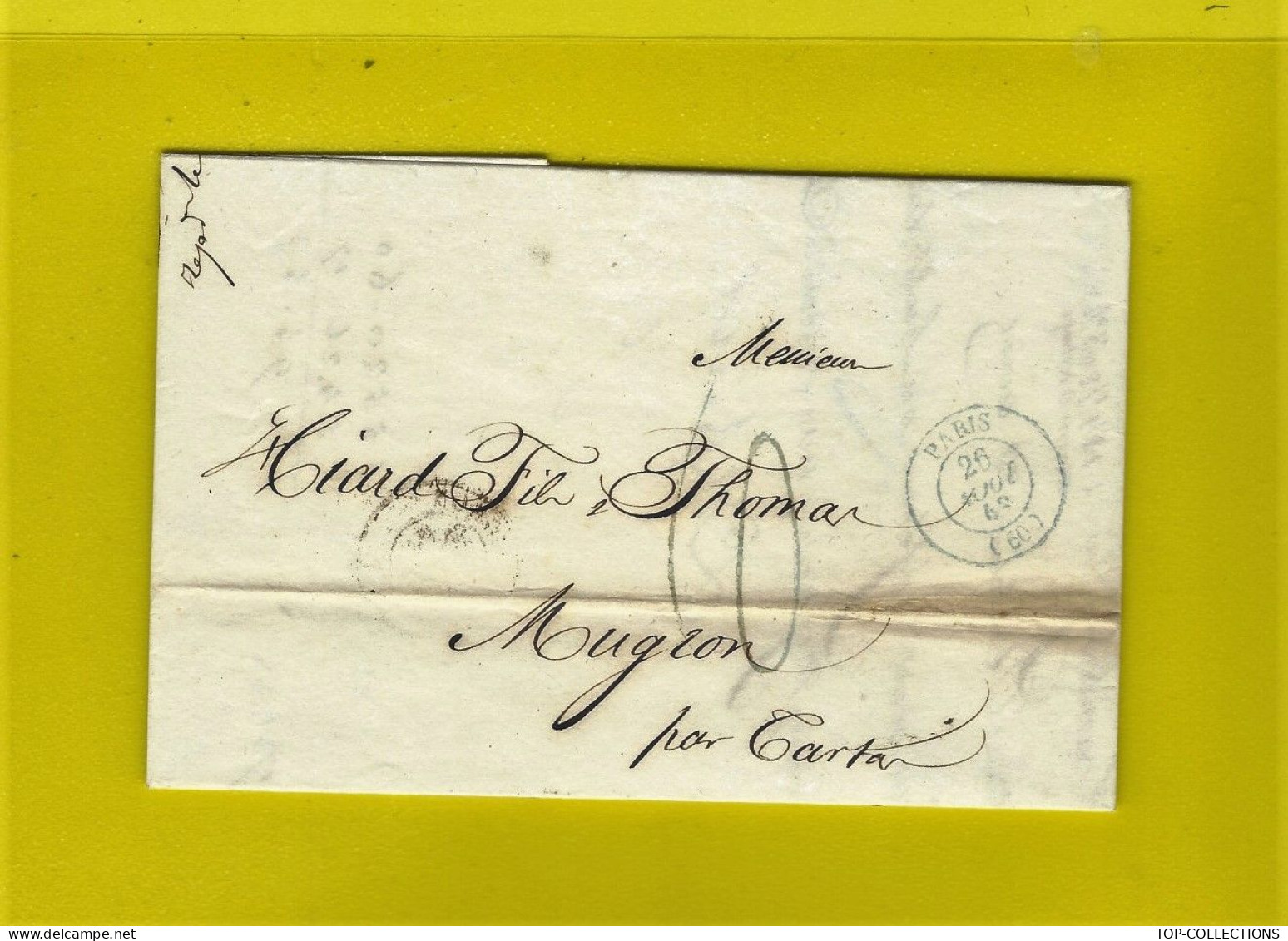 1843 ENTETE Delessert Paris banque COTATION MONNAIES CHANGE > Hiard Fils & Thomas négociants Mugron Landes V.HISTORIQUE