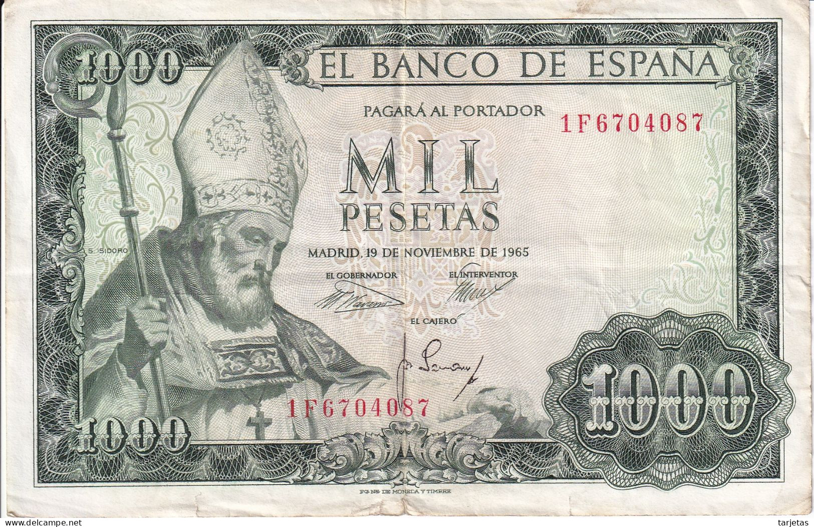 BILLETE DE 1000 PESETAS DEL AÑO 1965 DE S. ISIDORO SERIE 1F (BANKNOTE) - 1000 Pesetas