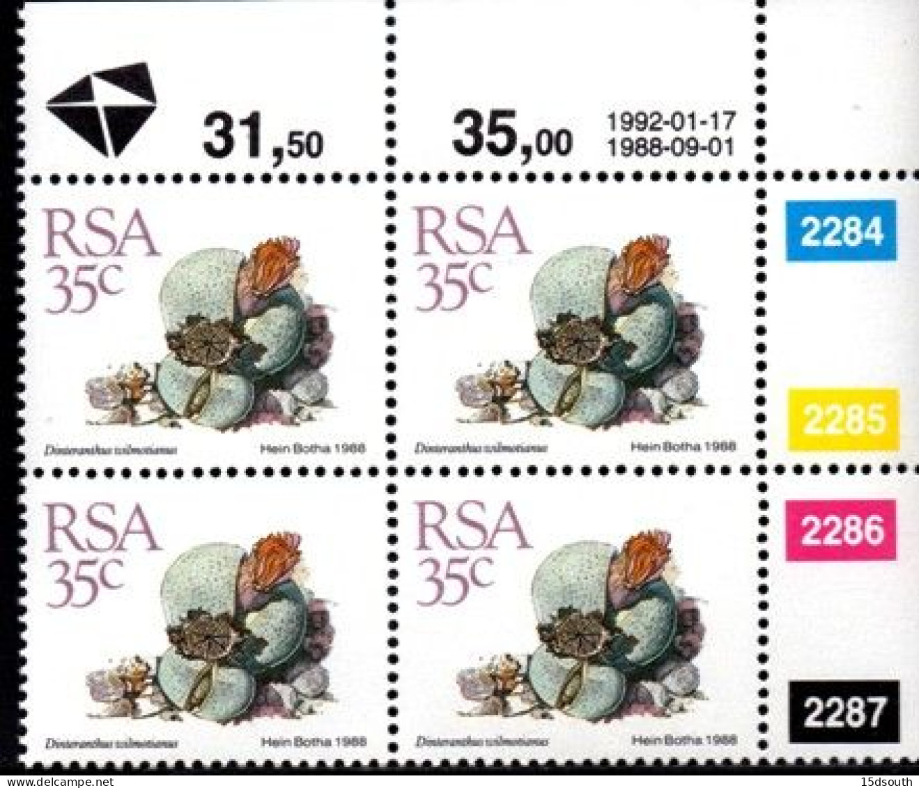 South Africa - 1992 Succulents 35c Control Block (1992.01.17) (**) - Blocs-feuillets