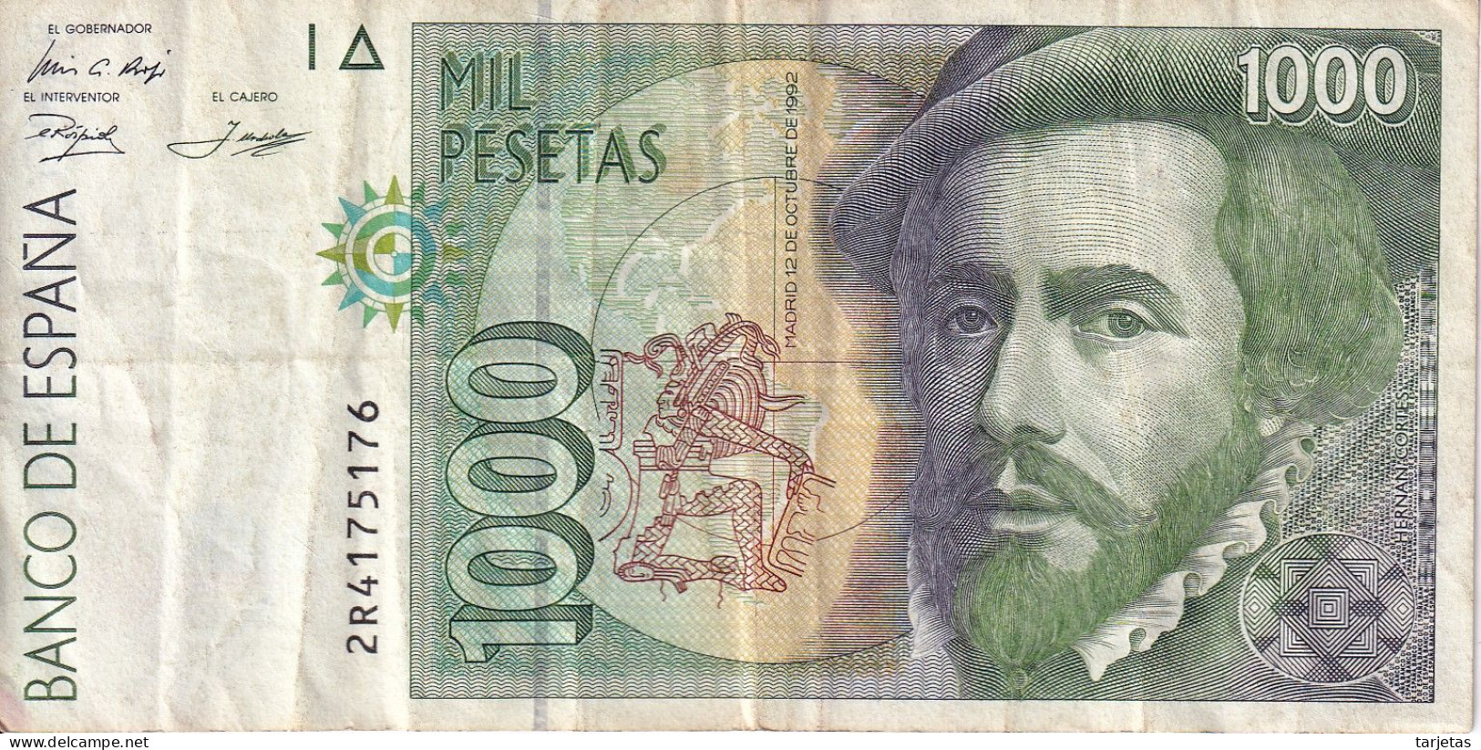 BILLETE DE 1000 PESETAS DEL AÑO 1992 DE HERNAN CORTES SERIE 2R (PIZARRO) - 1000 Pesetas