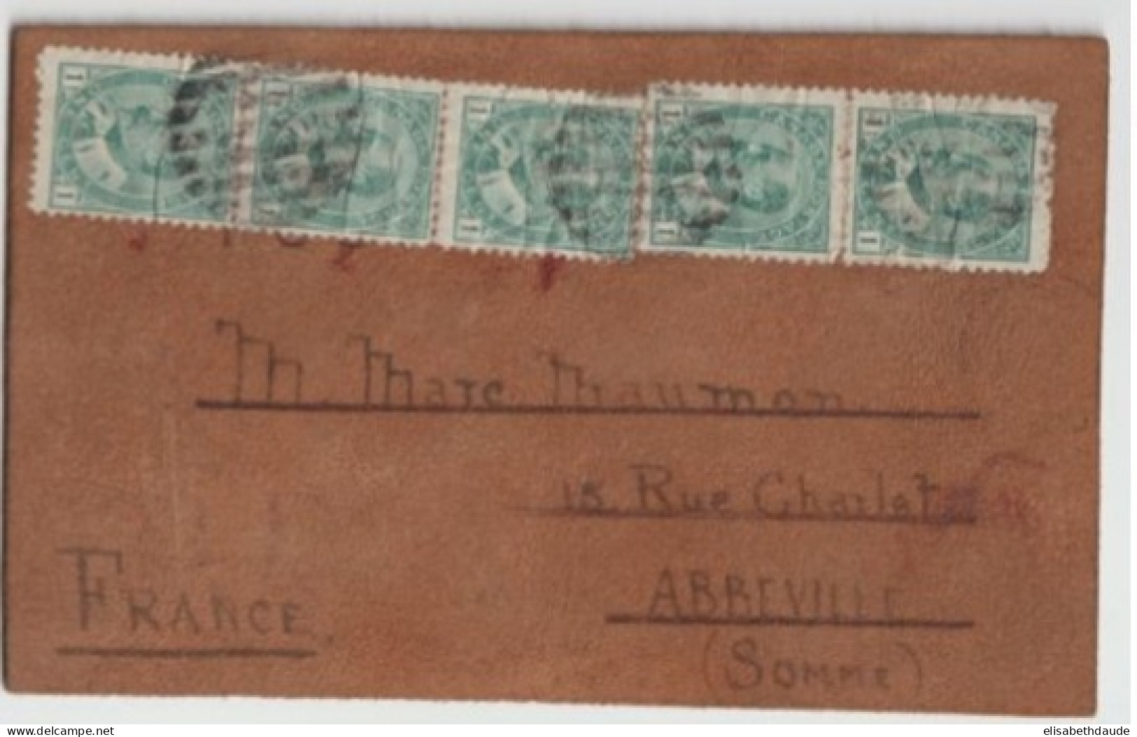 CANADA - 1907 - BEL AFFRANCHISSEMENT Sur CARTE En CUIR ! LEATHER ! => ABBEVILLE (SOMME) - Brieven En Documenten