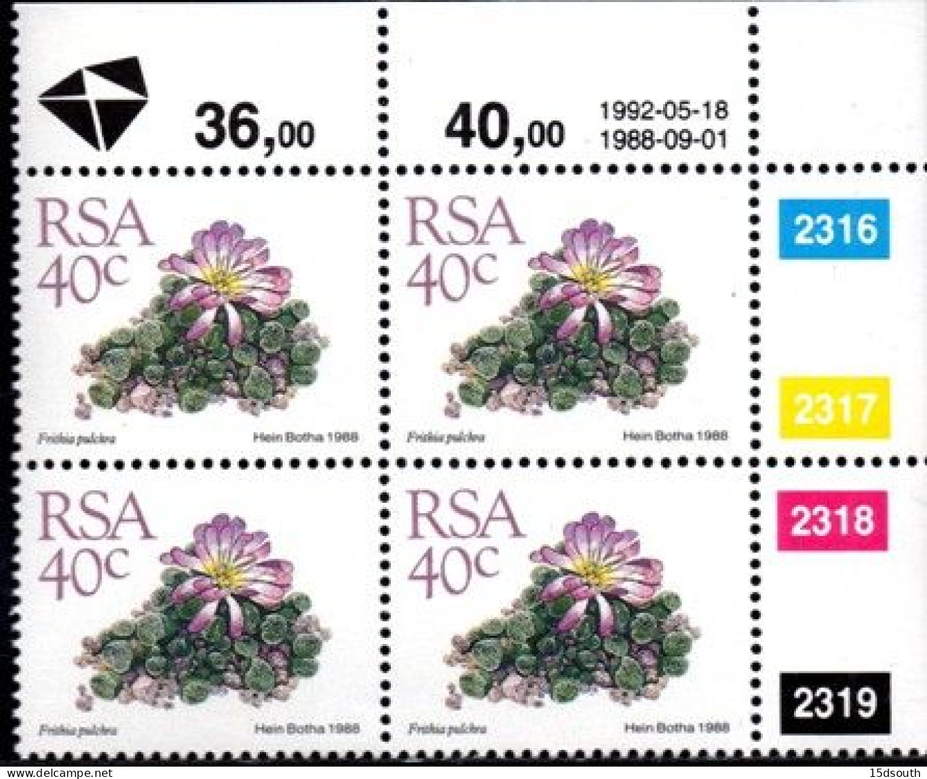 South Africa - 1992 Succulents 40c Control Block (1992.05.18) (**) - Hojas Bloque