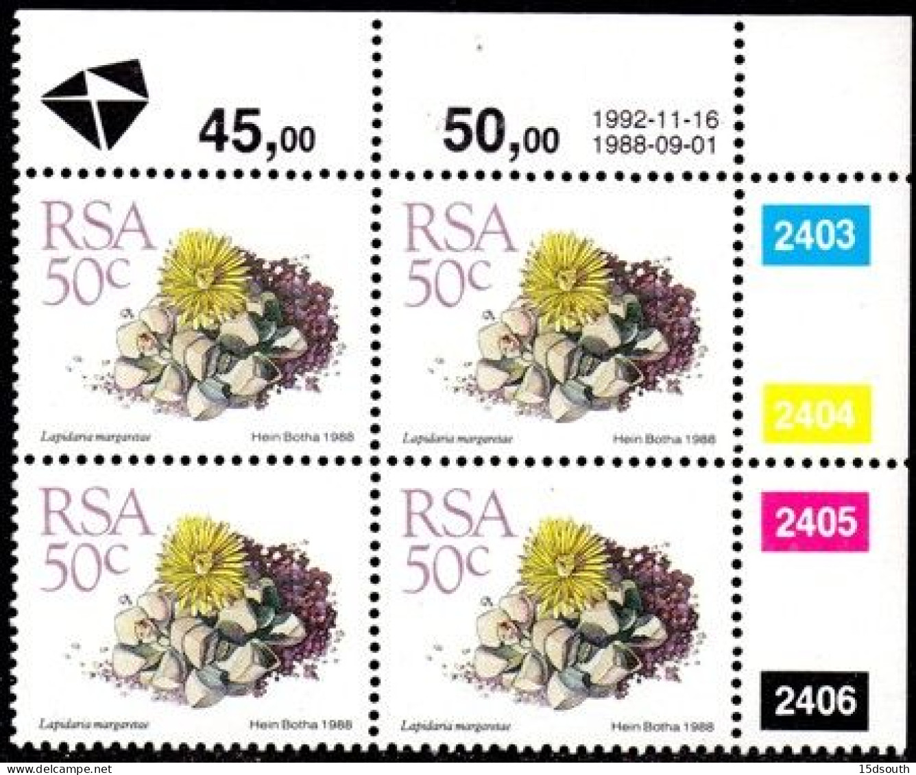 South Africa - 1992 Succulents 50c Control Block (1992.11.16) (**) - Blocs-feuillets