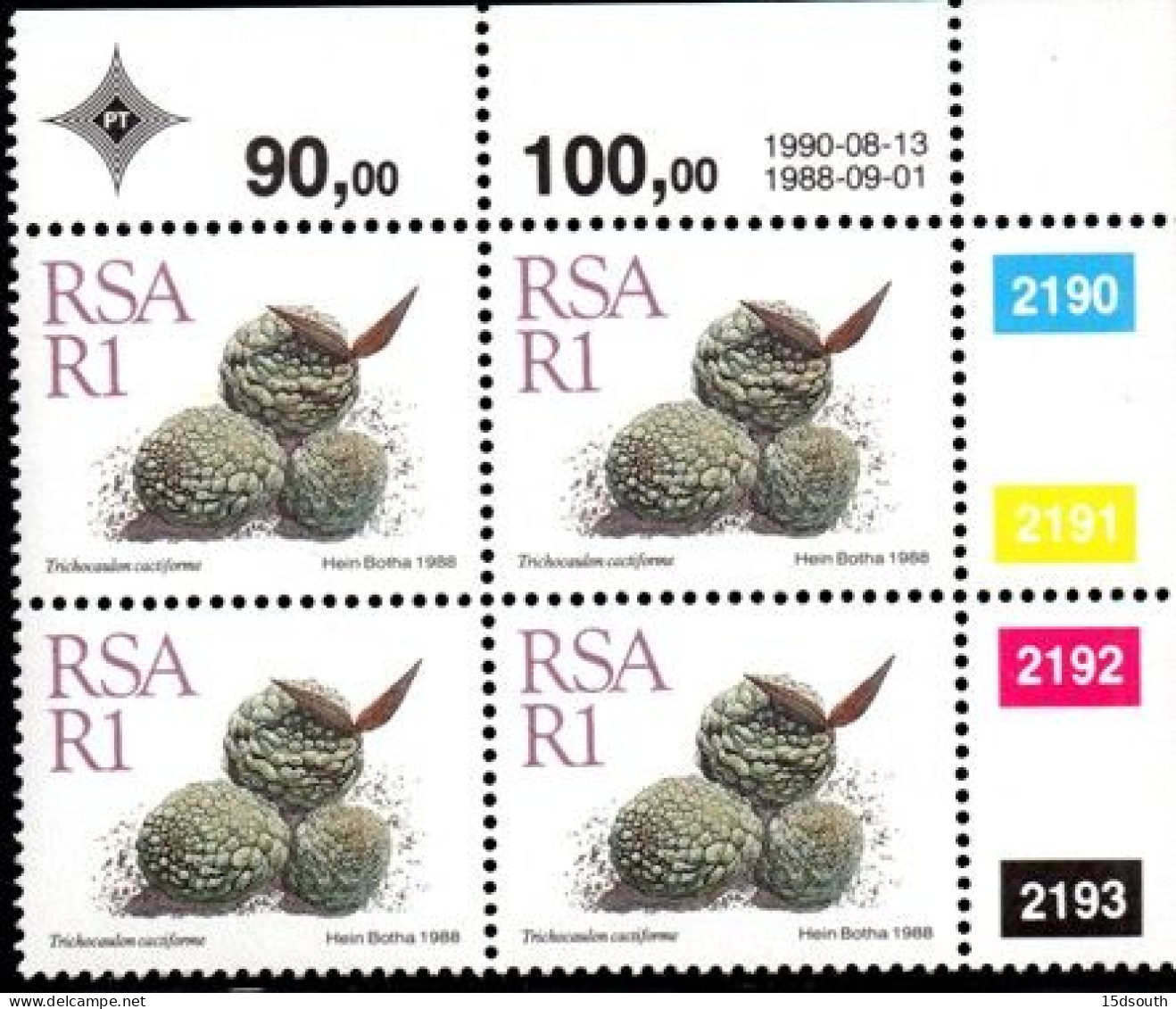 South Africa - 1990 Succulents R1 Control Block (1990.08.13) (**) - Blocks & Sheetlets