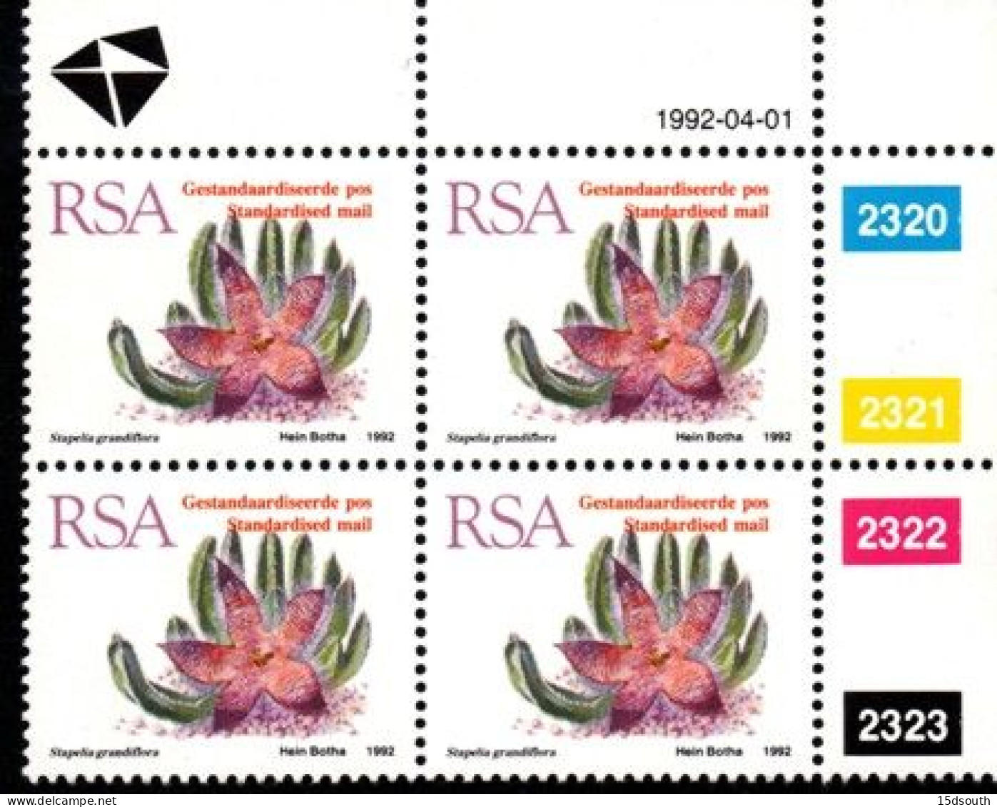 South Africa - 1993 Succulents Std Mail Control Block (1993.04.01) (**) - Blocks & Kleinbögen