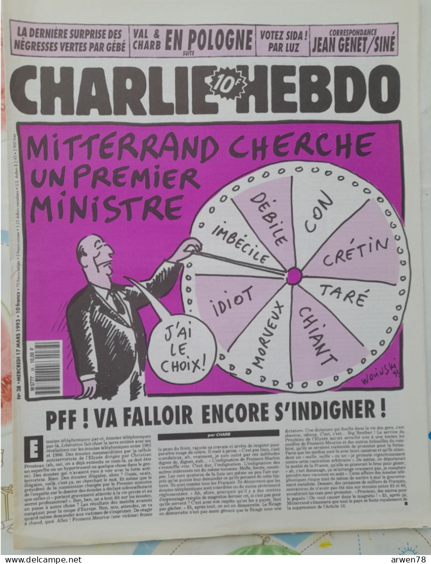 CHARLIE HEBDO 1993 N°38 MITTERAND CHERCHE UN PREMIER MINISTRE - Humour