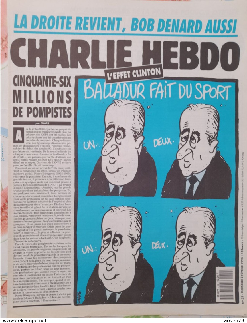 CHARLIE HEBDO 1993 N° 32  BALLADUR FAIT DU SPORT - Humour