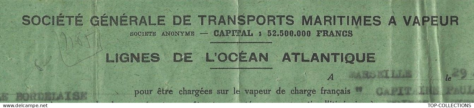 1947  NAVIGATION TRANSPORTS MARITIMES CONNAISSEMENT BILL OF LADING  De Marseille => Pointe à Pitre Alcool Apéritif - 1900 – 1949