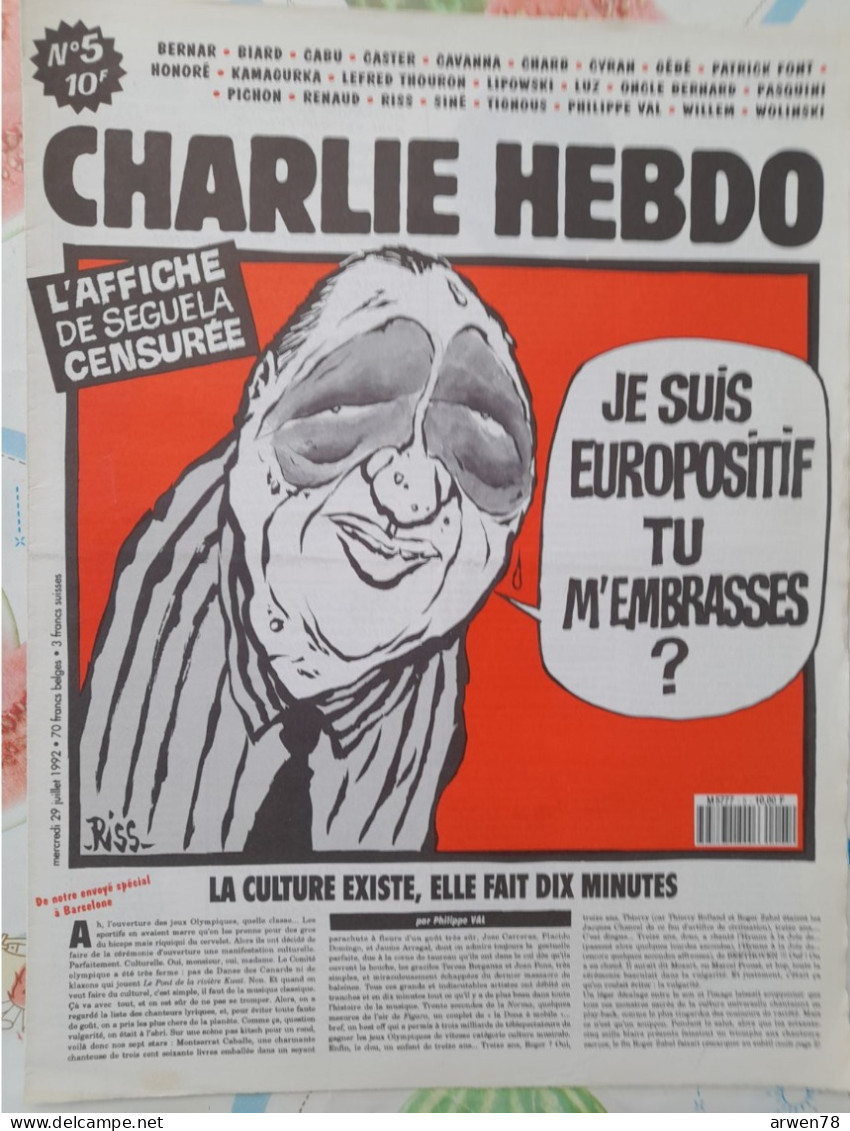 CHARLIE HEBDO 1992 N° 5 L'AFFICHE DE SEGUELA CENSUREE - Humor