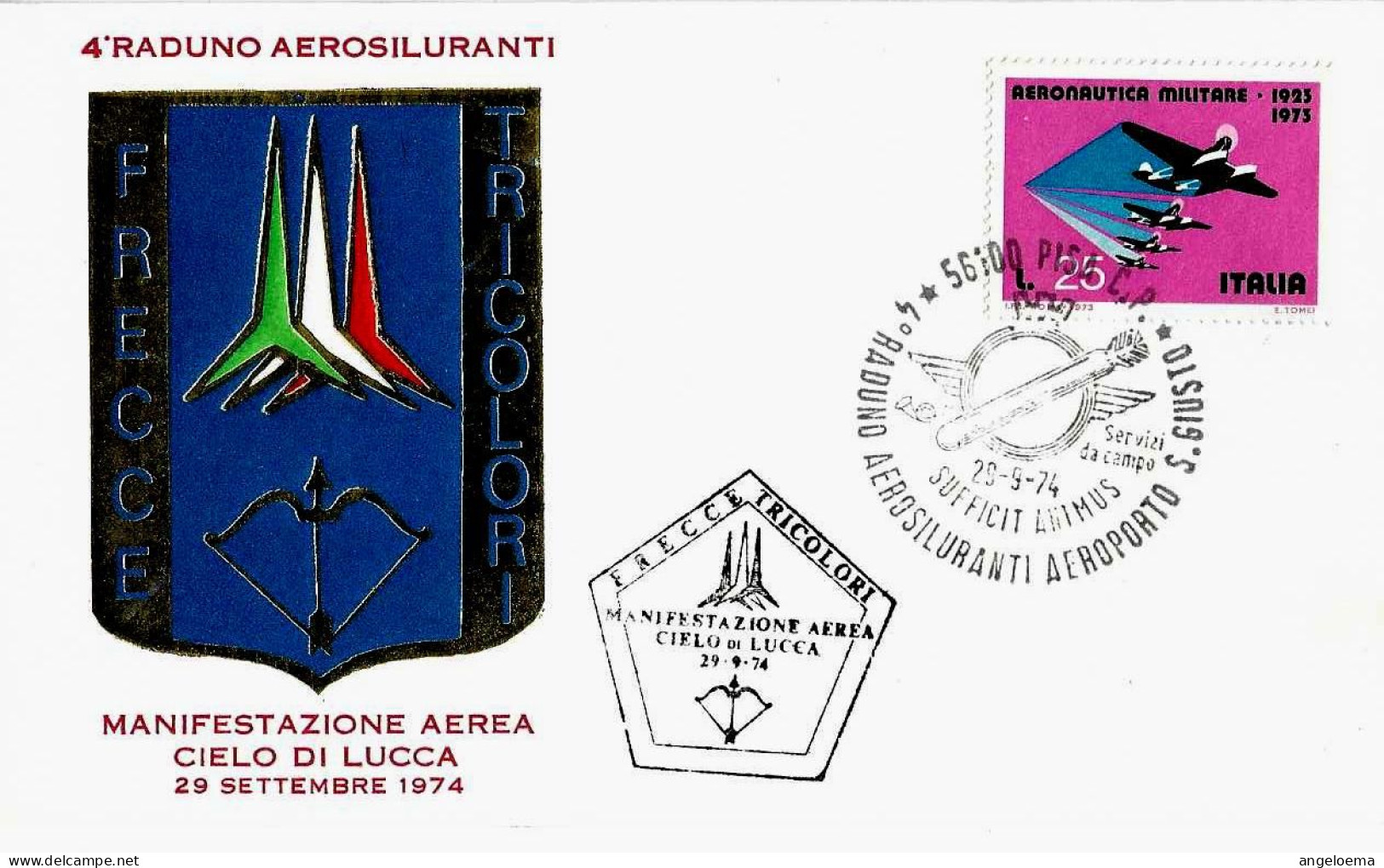 ITALIA - 1974 PISA 4° Raduno Aerosiluranti + Frecce Tricolori Cielo Lucca (arco) Su Busta Comitato Aerosiluranti - 3128 - Bogenschiessen