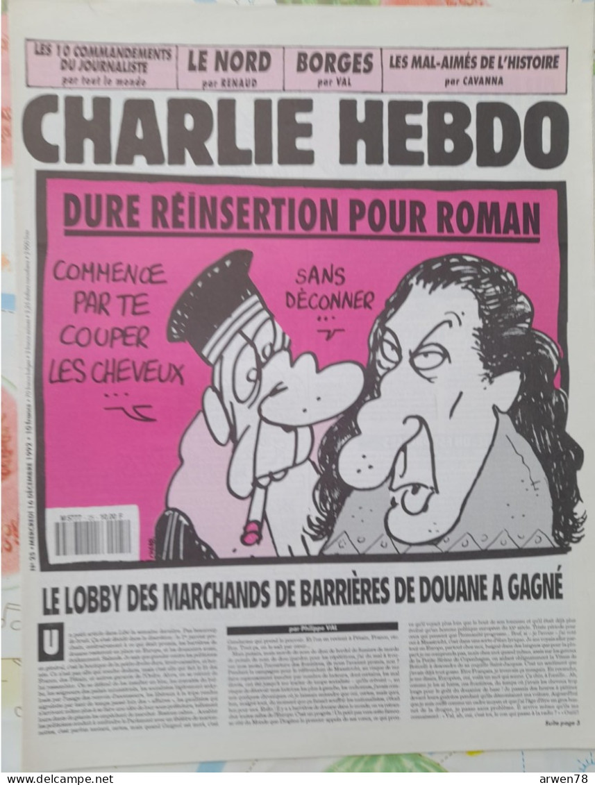 CHARLIE HEBDO 1992 N° 25  DURE REINSERTION POUR ROMAN - Humor