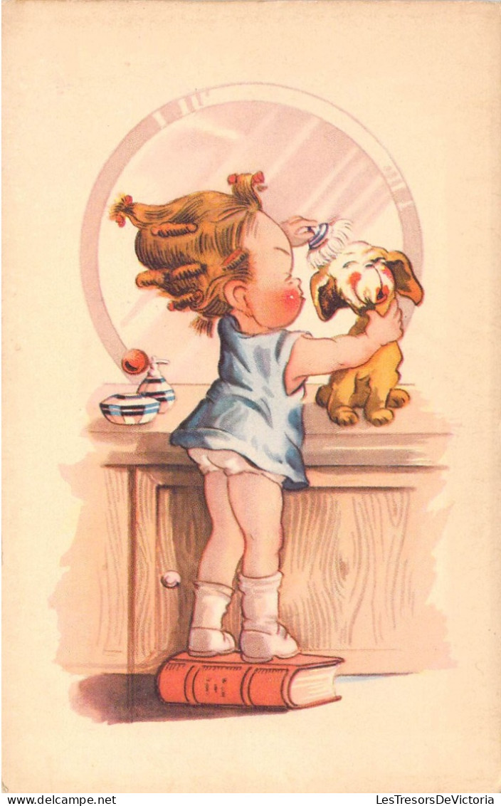 Fantaisies - Bébé Qui Fait Une Beauté à Son Chien - Colorisé - Carte Postale Ancienne - Bébés