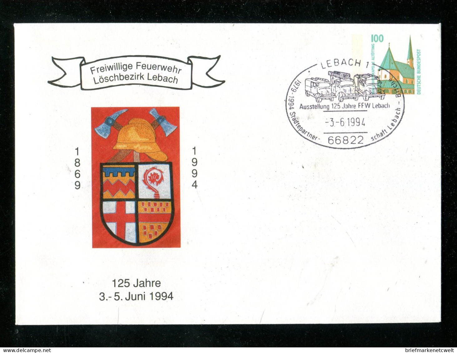 "BUNDESREPUBLIK DEUTSCHLAND" 1994, Privatganzsachenumschlag "Feuerwehr Lebach", SSt. (17443) - Enveloppes Privées - Oblitérées