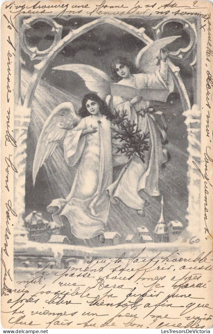 Anges - Deux Anges Au Dessus Du Village -  Carte Postale Ancienne - Anges