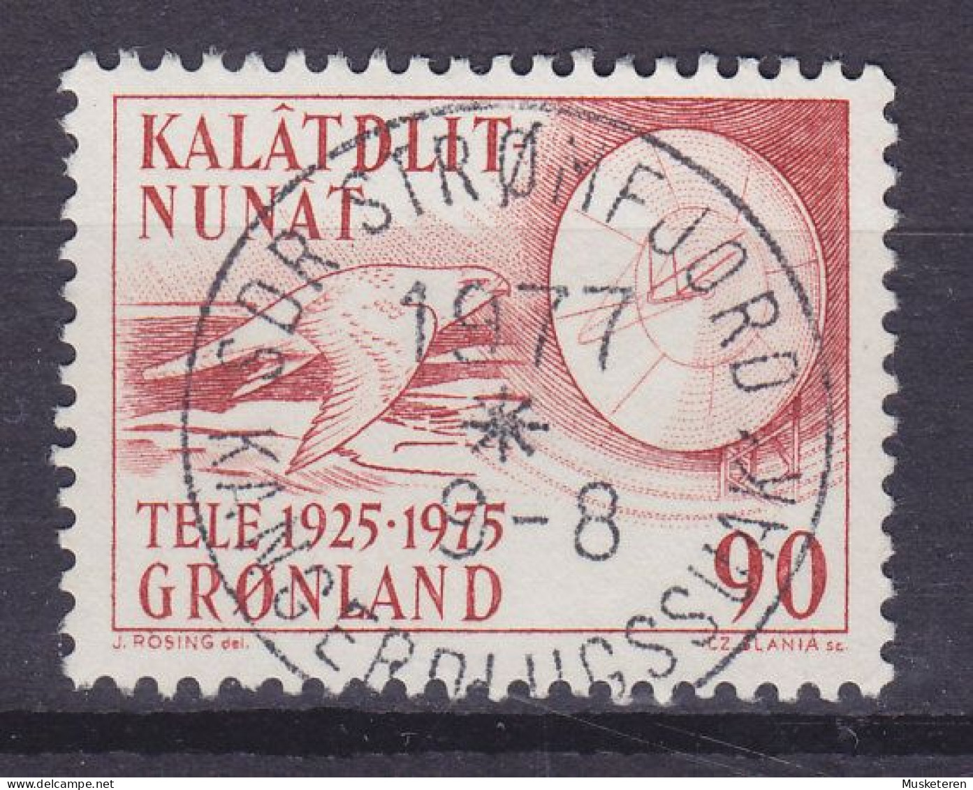 Greenland 1975 Mi. 94, 90 Ø Telekommunikation Bird Vogel Gerfalke Parabolantenne Deluxe SDR. STRØMFJORD Cds.(Cz. Slania) - Used Stamps