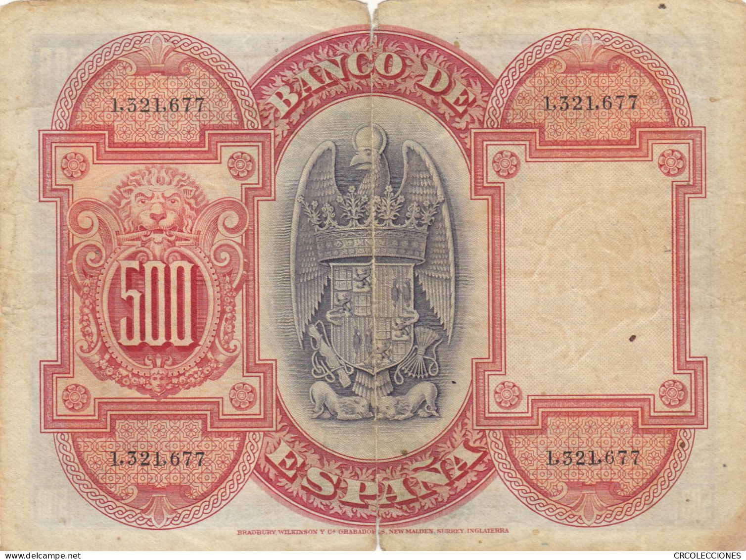 H0132 BILELTE ESPAÑA 500 PESETAS 1927 NUM. ANTERIOR MAS RARO MC - 500 Pesetas